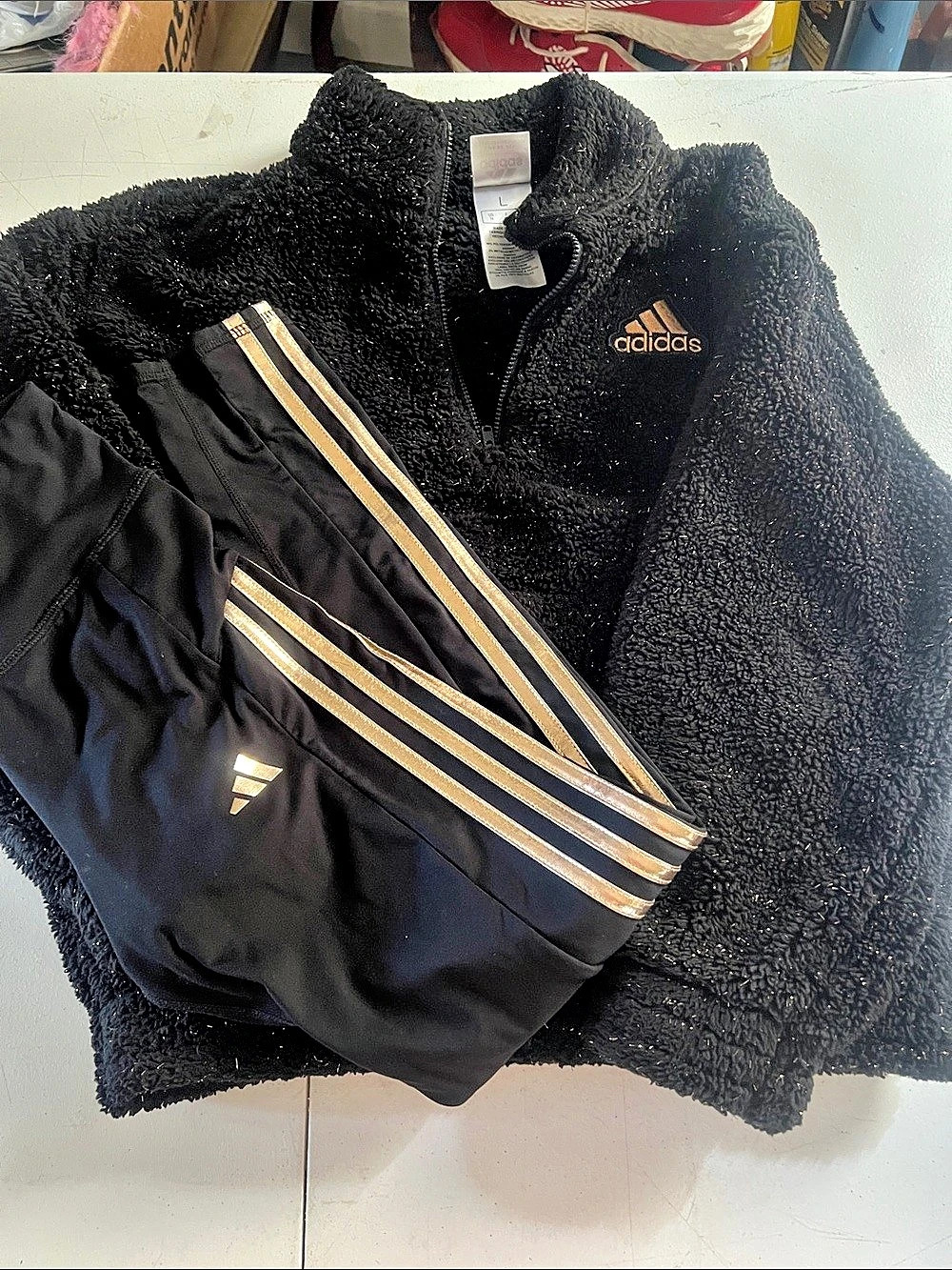 adidas Black Teddy Jacket Size youth Large Like New with matching leggings